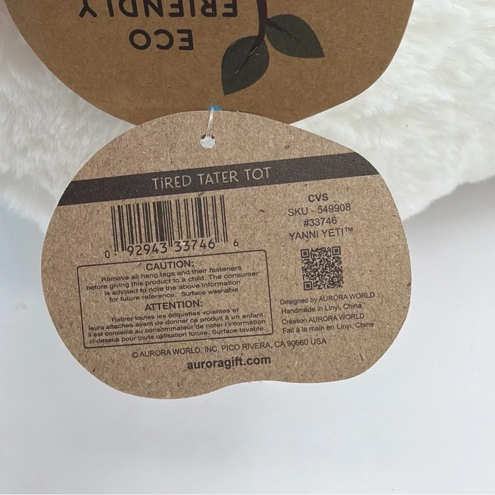 Aurora Medium White Spudsters Yanni Yeti Adorable Stuffed Animal Plush - Picture 9 of 11